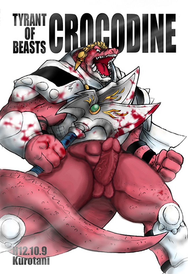 anthro axe blood clothing crocodine dragon_quest dragon_quest_dai_no_daibouken kurotani male male_only penis rule34 solo tagme