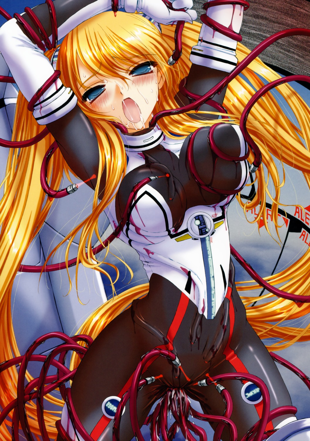 arms_up blonde_hair blue_eyes blush bodysuit breast_grab breasts clothed_sex covered_breasts covered_pussy elbow_gloves extreme_content female forced_in_fabric gloves highres legs_apart open_mouth penetration penetration_through_bodysuit penetration_through_clothes pussy pussy_juice restrained restrained_ankles restrained_arms restrained_by_tentacles restrained_feet restrained_legs restrained_wrists rule34 saliva sex_through_clothes sweat tagme takahama_tarou tentacle tentacles_under_clothes through_bodysuit through_clothes through_clothing tied_hair twintails vaginal_penetration vaginal_through_bodysuit vaginal_through_clothes