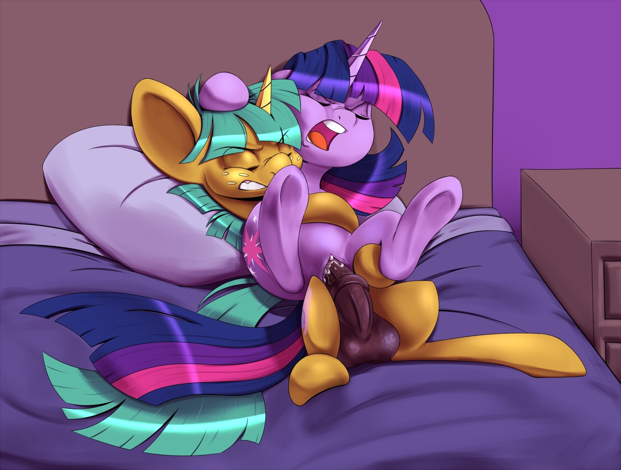 animal_genitalia animal_penis balls bed big_balls big_penis bodily_fluids clitoris cutie_mark digital_media_(artwork) duo e621 equid equine equine_genitalia equine_penis erection eyes_closed female female_on_top female_penetrated feral freckles friendship_is_magic fur furniture genital_fluids genitals green_hair hair hasbro horn huge_penis long_penis looking_pleasured male male/female male_on_bottom male_penetrating male_penetrating_female mammal multicolored_hair my_little_pony mythological_creature mythological_equine mythology nude on_bottom on_top open_mouth penetration penile penile_penetration penis penis_in_vagina pillow purple_body purple_fur purple_hair sbshouseofpancakes sex small_but_hung snails_(mlp) spread_legs spreading tail thick_penis twilight_sparkle_(mlp) two_tone_hair unicorn vaginal vaginal_fluids vaginal_penetration vulva young