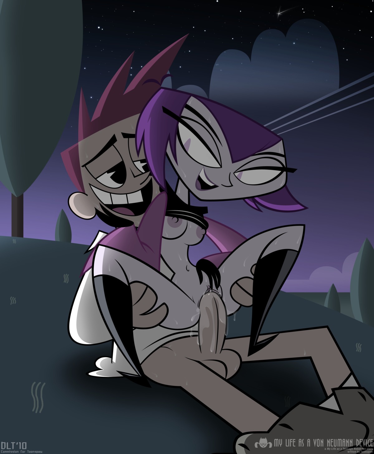 brad_carbunkle breasts breasts_out dlt female misty_(mlaatr) my_life_as_a_teenage_robot rule34 sex shirt_lift smooth_skin