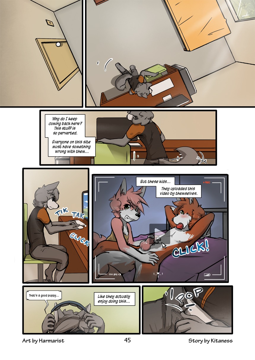 adolescent akita anthro ball_gag barefoot bdsm bed blush bondage bottomwear bound canid canine canis child child_on_child clothed clothed_female clothing comic computer computer_mouse desk dialogue domestic_dog duo e621 electronics english_text erection eyebrow_through_hair eyebrows eyewear fangs feet female fully_clothed fur furgonomic_bottomwear furgonomic_eyewear furgonomics furniture gag gagged genitals glasses good_boy hair handjob hands_behind_head hands_tied harmarist headphones hi_res kaoru_(kitaness) keyboard knot looking_at_porn looking_at_viewer male male/female mammal multiple_scenes nipples nude nude_anthro nude_male number open_bottomwear open_clothing open_pants page_number pants panty_gag penile penis porn_dialogue pornography rape_face seductive sex sexual_awakening sheath_and_knife shirt shorts smile soles solo spitz stuff_gag table tail tank_top teeth text toes topwear translucent translucent_hair will_(harmarist) wolf yoko_(kitaness) young young_anthro young_on_young