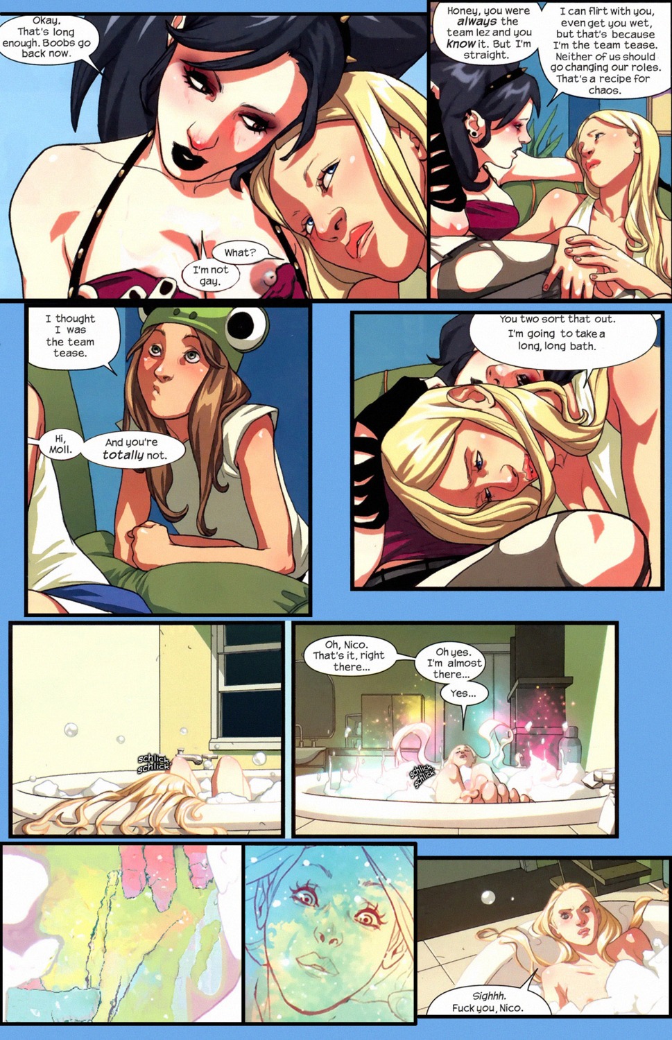 chase_stein christina_strain comic female iwcwlt karolina_dean lucy_in_the_sky marvel marvel_comics molly_hayes nico_minoru rule34 runaways sara_pichelli sister_grimm straight_hair victor_mancha