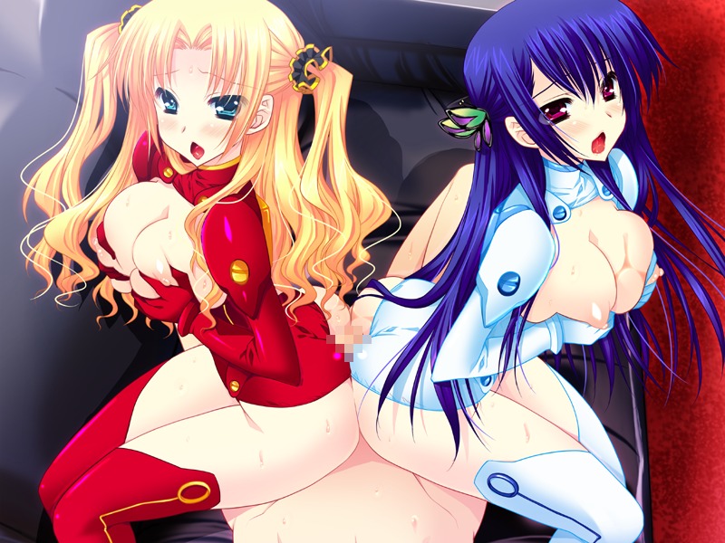 2girls ass assjob blonde_hair blue_hair breasts buttjob censored double_buttjob female male penis rubbing rule34