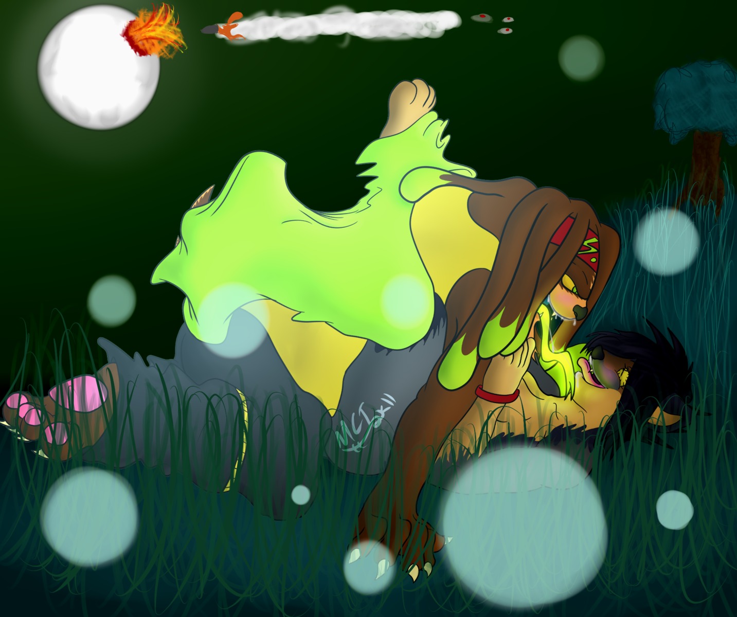 aircraft airplane bear blush bodily_fluids breasts clothed clothing cobra cobrear darkluna_(character) darklunatheweasel duo e621 explosion eye_contact feet female forked_tongue from_front_position grass green_tongue hi_res hindpaw hybrid kissing licking long_tongue looking_at_another love lying male male/female mammal mci1995 melting missionary_position moon mustelid musteline night nude on_back ours_mecho outside overweight partially_clothed paws plant reptile rocket romantic romantic_couple saliva scalie sex side_view size_difference slightly_chubby snake tongue tongue_out tripping_balls true_musteline vehicle weasel
