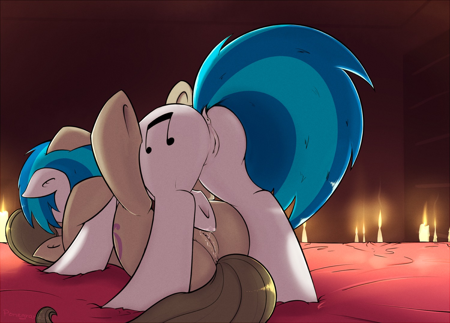anus black_hair blue_hair bodily_fluids butt cutie_mark duo e621 earth_pony equid equine female female/female feral friendship_is_magic fur genital_fluids genitals grey_body grey_fur hair hasbro hi_res horn horse lying mammal my_little_pony mythological_creature mythological_equine mythology nude octavia_(mlp) on_back ponegranate pony rubbing unicorn vaginal_fluids vinyl_scratch_(mlp) vulva white_body white_fur