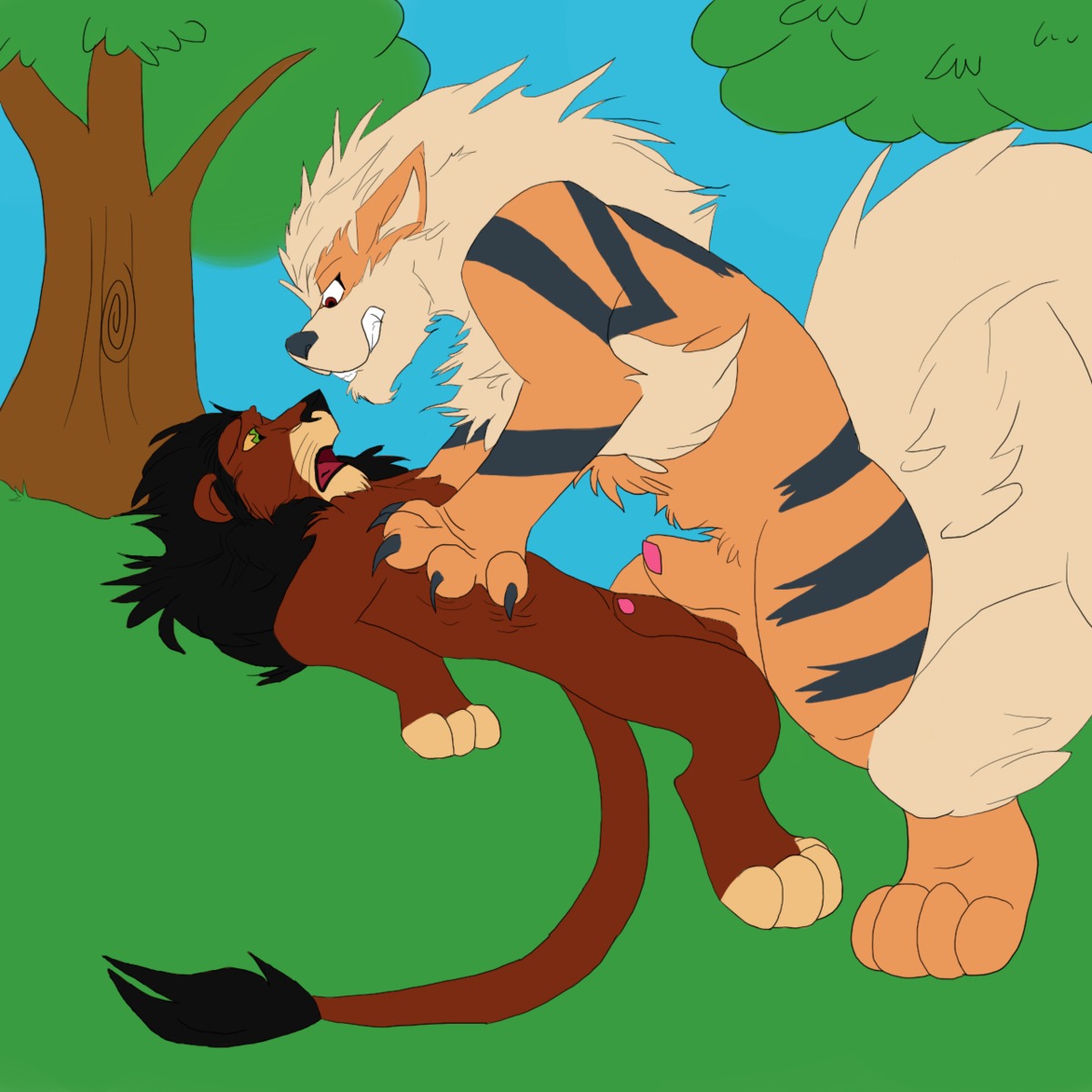1:1 abs animal_genitalia arcanine balls canid canine crossover disney duo e621 felid feral feral_on_feral forced generation_1_pokemon genitals hi_res imminent_rape imminent_sex interspecies lion male male/male mammal muscular nintendo outside pantherine pecs penis penis_tip pokemon pokemon_(species) scar scar_(the_lion_king) sheath the_lion_king yaoifairy