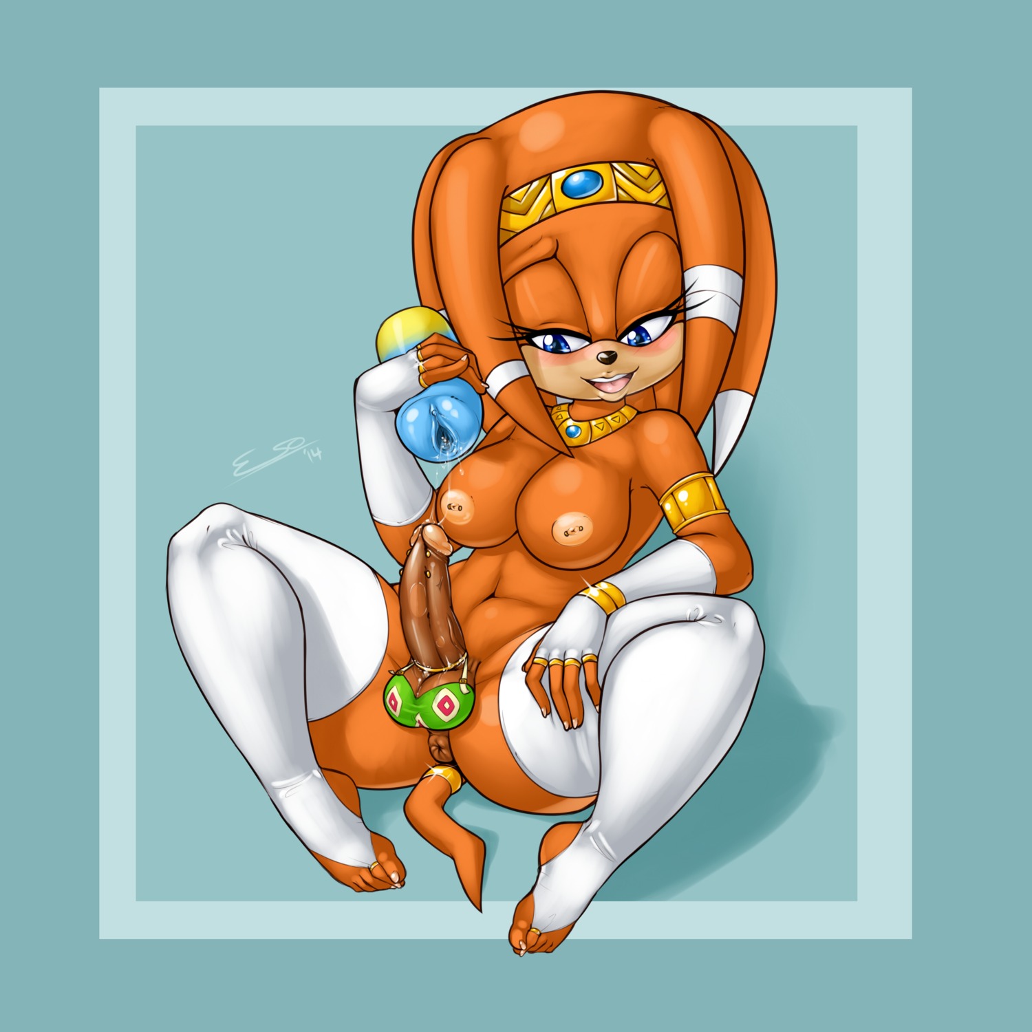 1:1 2014 absurd_res accessory anthro anus areola armlet armwear balls biped black_nose blue_eyes blush bracelet breasts circlet clothing crooked_tail e621 echidna elbow_gloves erection fingerless_gloves frenum_ladder frenum_piercing furgonomics genital_piercing genitals gloves gynomorph half-closed_eyes handwear hi_res intersex jewelry ladder_piercing legwear mammal monotreme mostly_nude narrowed_eyes necklace nipple_piercing nipples open_mouth orange_body penetrable_sex_toy penis penis_piercing pherociouseso piercing ring sega sex_toy sitting solo sonic_adventure sonic_the_hedgehog_(series) spread_legs spreading stirrup_legwear stirrup_stockings stockings tail tail_accessory tail_jewelry tail_ring thigh_highs tikal_the_echidna tongue vein veiny_penis