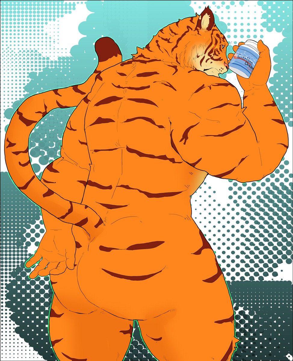 anthro biceps big_butt big_muscles blush butt e621 felid fur hi_res looking_at_viewer looking_back maguro male mammal mooning muscular muscular_anthro muscular_male nude pantherine rear_view solo stripes tail tiger