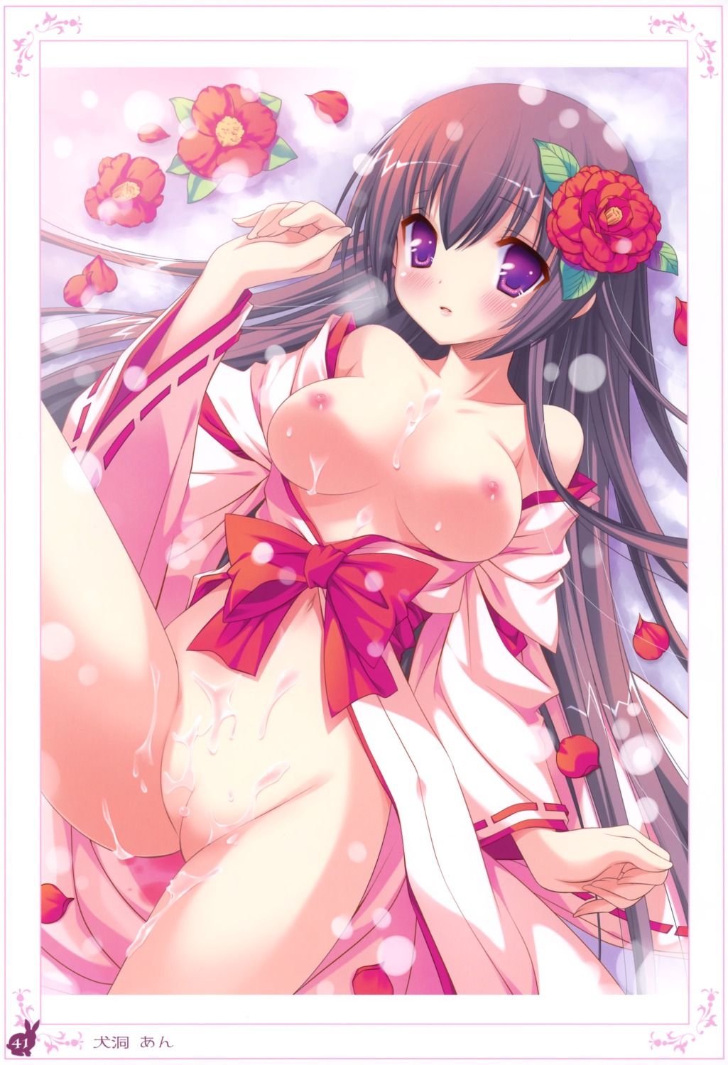 cum female inugahora_an miko nipples nopan open_clothes open_shirt oppai pussy rule34 shirt uncensored vagina