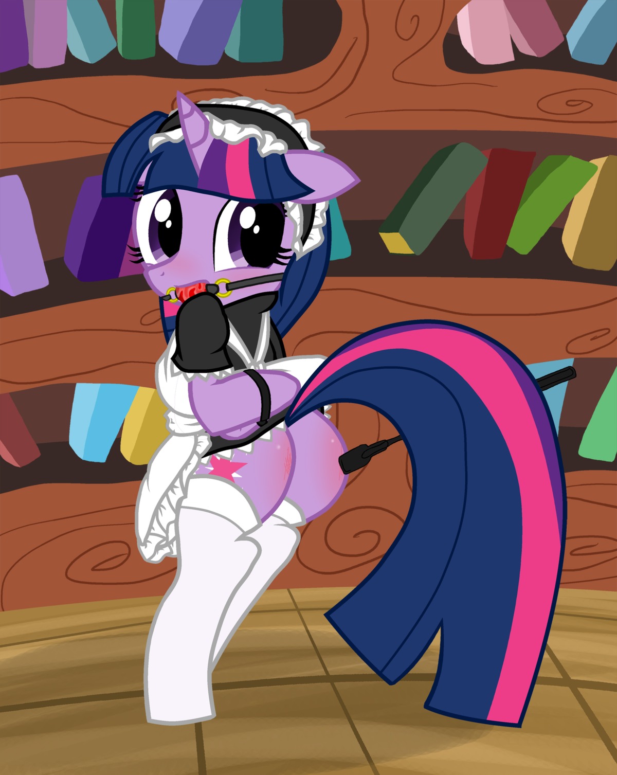 accessory ball_gag bdsm bondage bound butt_slap clothing cutie_mark e621 equid equine female feral friendship_is_magic frilly frilly_accessory frilly_hairband fur gag gagged hair hair_accessory hairband hasbro hi_res horn maid_uniform mammal multicolored_hair my_little_pony mythological_creature mythological_equine mythology purple_body purple_fur purple_hair pyruvate slap solo spanking submissive submissive_female tail twilight_sparkle_(mlp) two_tone_hair unicorn uniform