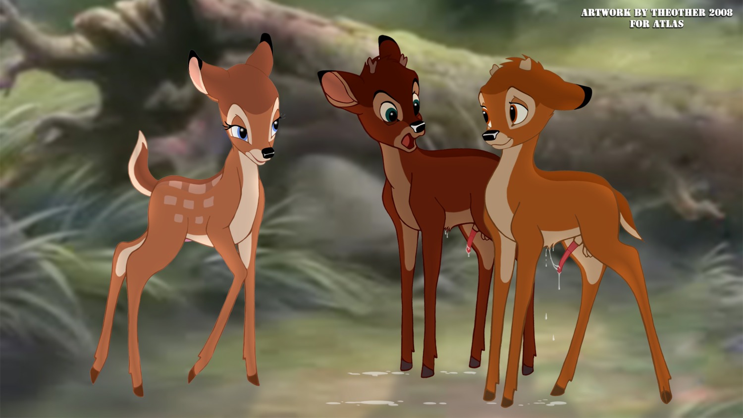2008 balls bambi_(character) bambi_(film) cub deer disney faline female female_cub feral male male_cub male_focus penis ronno rule34 testicles theother