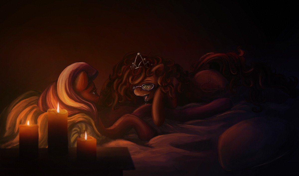 bed bodily_fluids candle cosmicunicorn crown cunnilingus diamond_tiara_(mlp) duo e621 earth_pony equid equine female female/female feral fire friendship_is_magic furniture genital_fluids hasbro headgear horse iram_twist mammal my_little_pony nude oral pony sex tiara twist_(mlp) vaginal vaginal_fluids