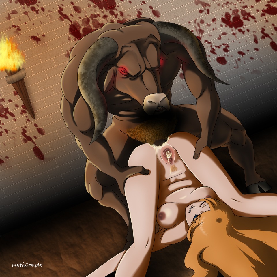 1:1 anal anal_penetration anthro anthro_penetrating anthro_penetrating_human anthro_top blonde_hair blood bodily_fluids bovid bovine cum duo e621 european_mythology female female_on_anthro female_penetrated genital_fluids genitals greek_mythology hair hooves horn human human_on_anthro human_penetrated interspecies male male/female male_on_human male_penetrating male_penetrating_female mammal minotaur mythcomplex mythology nude one_eye_closed penetration penile penile_penetration penis penis_in_ass sex