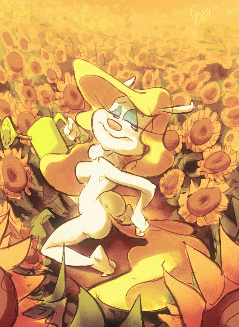 animaniacs anthro ass breasts color edtropolis female female_only flower fur furry holding kneeling minerva_mink mink nude rule34 solo tagme watering_can