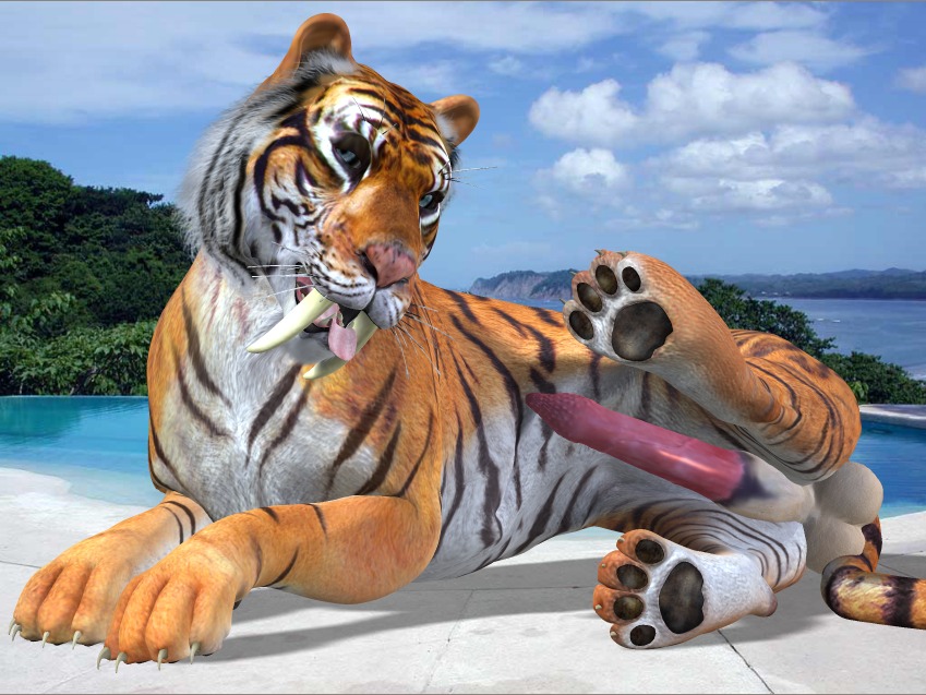3d_(artwork) animal_genitalia balls beach big_balls big_penis cloud detailed_background digital_media_(artwork) e621 erection fangs felid feral fur genitals hyper letterbox looking_at_viewer male mammal orange_body orange_fur outside pantherine penis pose prehistoric_species presenting realistic_feral saber-toothed_tiger sand seaside sky solo spread_legs spreading stripes tapiko teeth tiger tongue tongue_out white_body white_fur