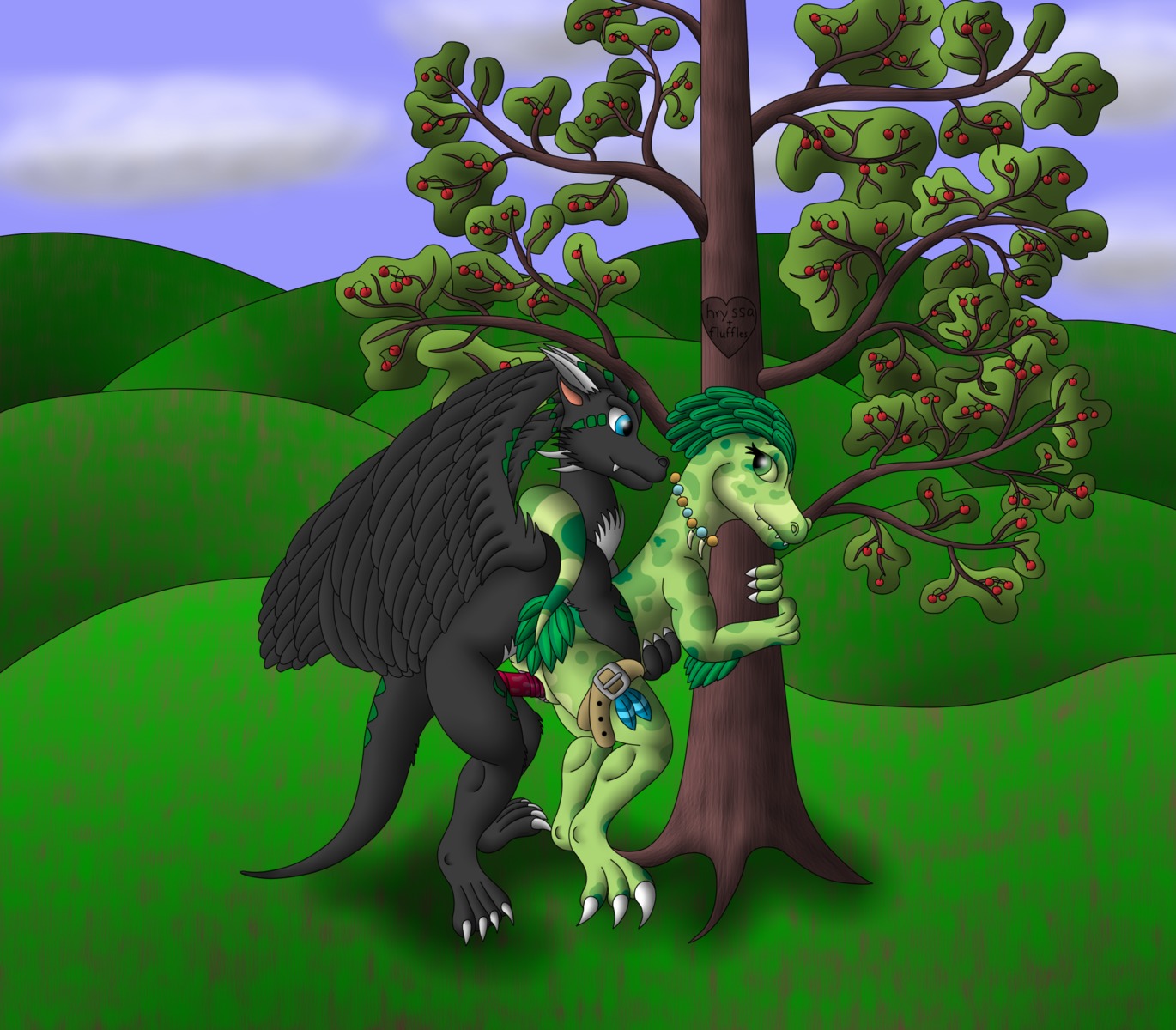 against_natural_surface against_surface against_tree anthro avian cherry_tree cloud dinosaur dragon dromaeosaurid duo e621 erection european_mythology feathered_dinosaur feathered_scalie feathered_wings feathers female female_penetrated feral feral_on_feral from_behind_position fruit_tree genitals grass hi_res hryssar hryssar_kulazak interspecies lithulraptor male male/female male_penetrating male_penetrating_female mythological_creature mythological_scalie mythology nude outside penetration penile penile_penetration penis penis_in_vagina plant prehistoric_species reptile saurischian scalie sex side_view sky sorambit tail theropod tree vaginal vaginal_penetration velociraptor western_dragon wings zepher