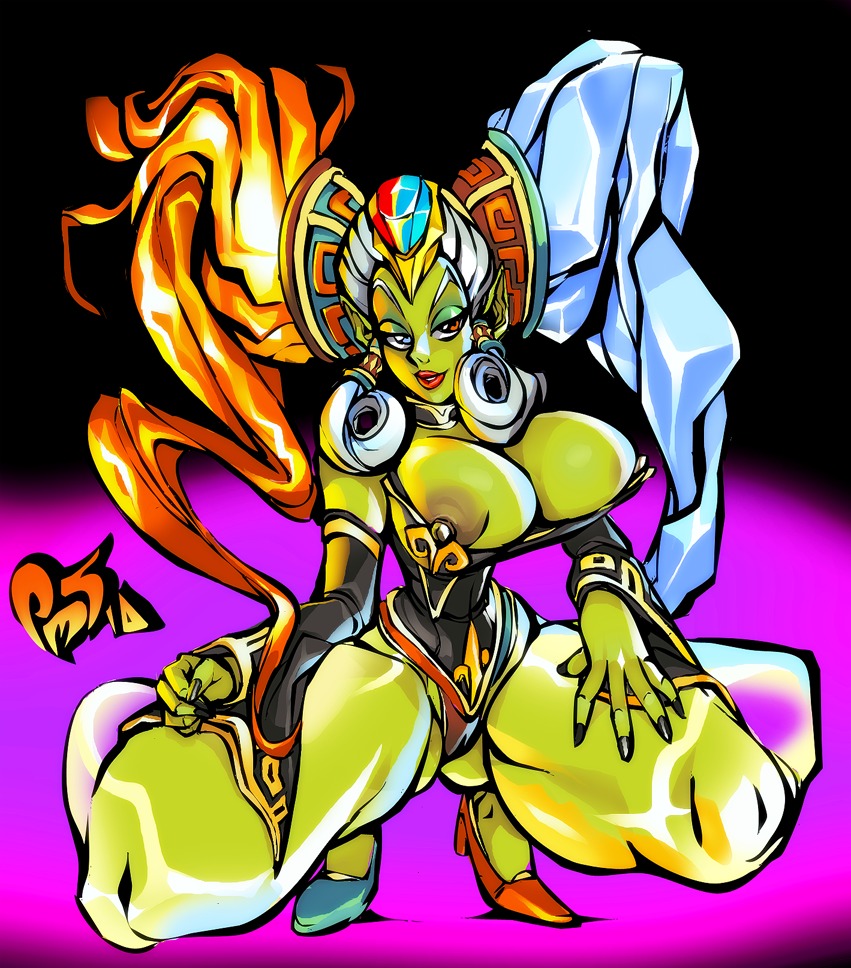 1girls areola bimbo breasts busty cameltoe cleavage erect_nipples evileyesxyz female fusion gerudo green_skin hourglass_figure large_breasts monster_girl nipples ocarina_of_time pointy_ears pussy rule34 squat squatting the_legend_of_zelda twinrova voluptuous