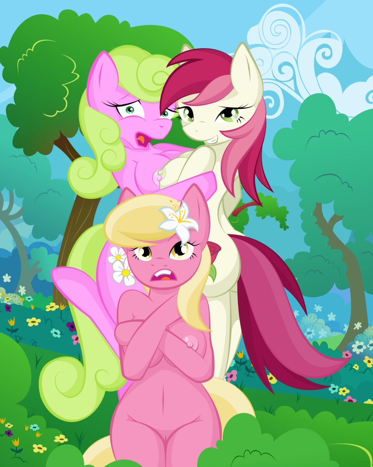 anthro daisy_(mlp) female friendship_is_magic humanized lily_valley_(mlp) my_little_pony roseluck_(mlp) rule34 whitmaverick