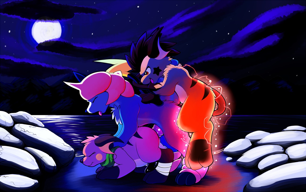 2013 anal anal_penetration backsack balls butt cloud detailed_background e621 erection eyes_closed fan_character feral feral_on_feral fur generation_1_pokemon generation_5_pokemon genitals group group_sex hair heart_symbol hybrid lake male male/male male_penetrated male_penetrating male_penetrating_male mammal moon night nintendo open_mouth outside paws penetration penis pokemon pokemon_(species) raichu rodent roy_(raichu) roy_arashi samurott scarf sex side_view sparks_the_raichu star threesome tongue train_position trio water