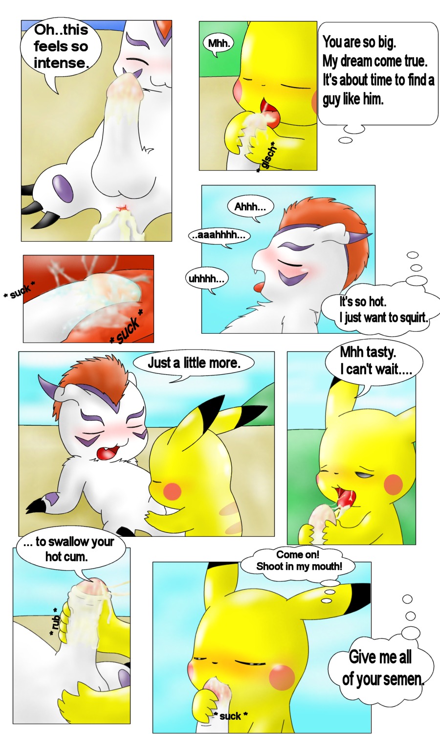 3:5 anal anus balls bandai_namco beach blush bodily_fluids claws comic crossover cum curby dialogue digimon digimon_(species) duo e621 eager english_text erection fur generation_1_pokemon genital_fluids genitals gomamon hi_res humanoid_genitalia humanoid_penis licking male male/male male_penetrated male_penetrating male_penetrating_male mammal multiple_scenes nintendo open_mouth oral outside penetration penis pikachu pokemon pokemon_(species) rodent seaside sex text tongue tongue_out yellow_body yellow_fur