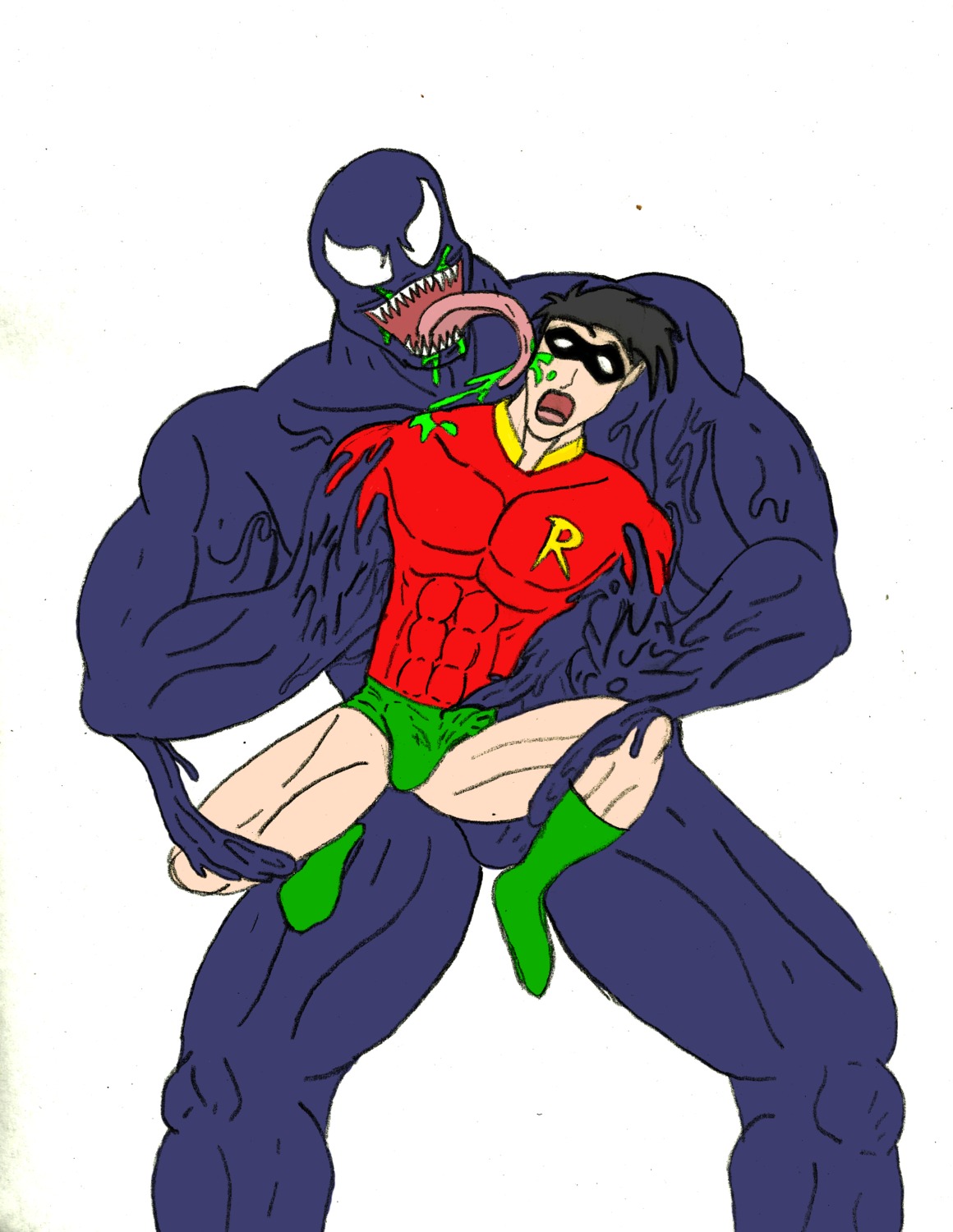 2boys batman_(series) crossover dc dc_comics dick_grayson gay human light-skinned_male light_skin male male_only marvel marvel_comics multiple_boys multiple_males robin_(dc) robin_(dick_grayson) rule34 spider-man_(series) venom_(marvel) yaoi