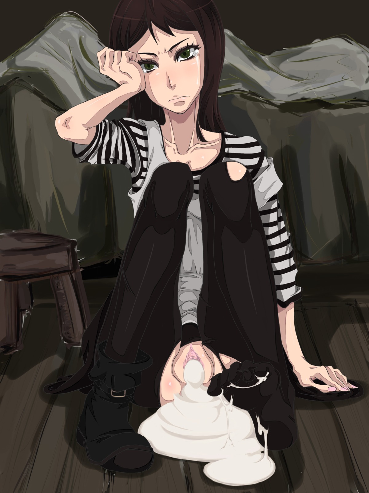 1girls 2d after_rape after_sex alice_(madness_returns) alice_in_wonderland alice_liddell alice_madness_returns american_mcgee's_alice ass clitoris cum cum_drip cum_inside cum_pool draining female female_only green_eyes pussy rule34 shang solo solo_female tears urethra