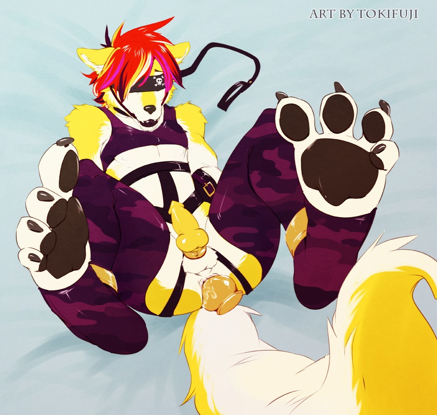 4_toes accessory anal anal_penetration anthro ball_gag balls bdsm biped black_nose blindfold bondage bound buckle buttplug camo canid canine canis cock_ring collar countershading dildo domestic_dog e621 erection feet fluffy fluffy_tail foot_focus fur gag gagged genitals hair hands_behind_back harness hindpaw husky jewelry knot knot_restraint latex leash lying male mammal multicolored_hair nordic_sled_dog on_back pawpads paws penetration penis penis_accessory penis_jewelry plug_(sex_toy) recca red_hair sex_toy skull_and_crossbones solo spitz submissive submissive_male tail text toes tokifuji yellow_body yellow_fur yellow_penis