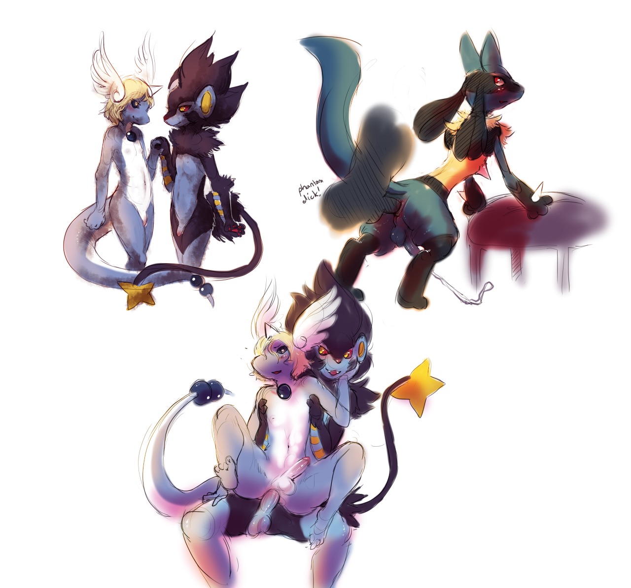 anal anal_sex anthro balls blush canine cum disembodied_penis dragonair feline furry gay lucario luxray male penetration penis pokemon pokemon_(species) purplekecleon rule34 scalie sex tail