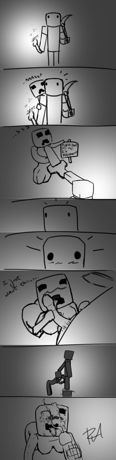 comic creeper cum cum_on_face female licking licking_penis male minecraft penis psyk323 rule34 steve_(minecraft) straight tagme text