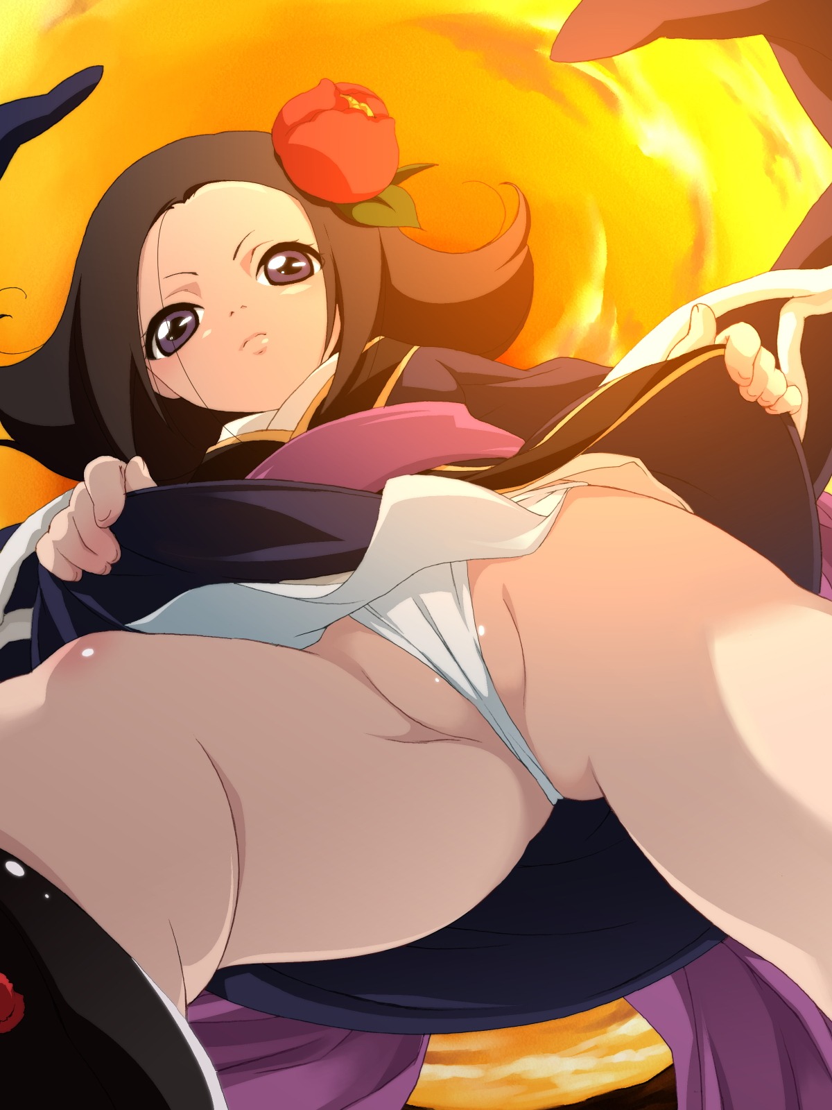 brown_hair female jigoku_shoujo kikuri_(jigoku_shoujo) looking_at_viewer looking_down looking_down_at_viewer panties rule34 white_panties