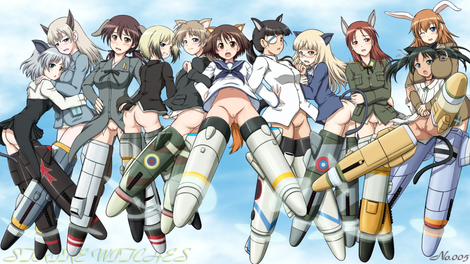 6+girls animal_ear ass blush bottomless breasts censored charlotte_e._yeager clothing eila_ilmatar_juutilainen erica_hartmann everyone eye_patch ez-nerg female female_only francesca_lucchini gertrud_barkhorn glasses highres large_breasts lynette_bishop medium_breasts minna-dietlinde_wilcke miyafuji_yoshika mosaic_censoring multiple_females multiple_girls no_panties nude perrine_h._clostermann pussy rule34 sakamoto_mio sanya_v._litvyak small_breasts strike_witches striker_unit striker_units tail undressing world_witches_series