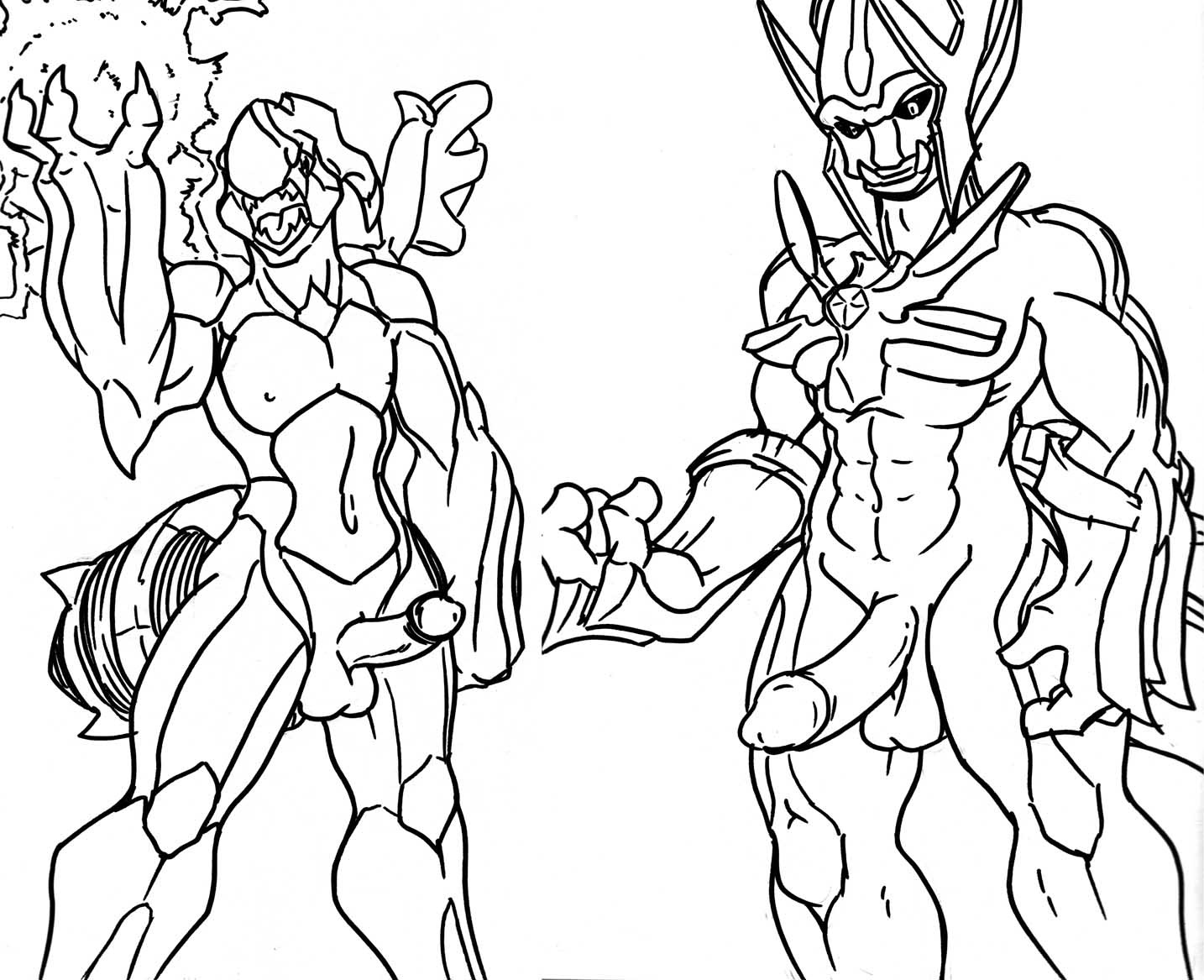 anthro balls dialga interspecies male male_only monochrome multiple_males muscles nude penis pokemon pokemon_(species) rule34 standing tagme testicles zekrom