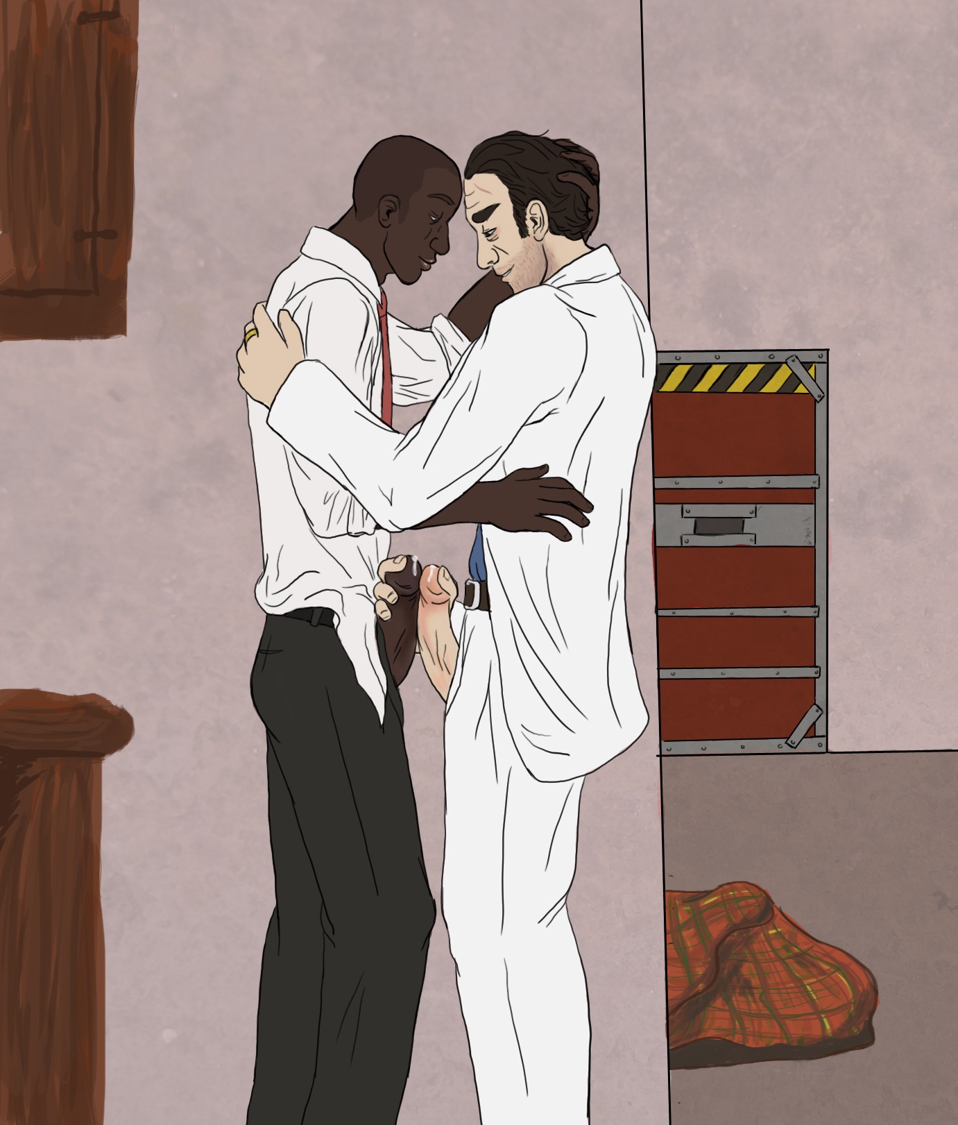 2boys 2d artist_request clothed dark-skinned_male dark_skin erect_penis erection gay left_4_dead left_4_dead_(series) left_4_dead_2 light-skinned_male light_skin louis_(left_4_dead) male male_only multiple_boys multiple_males nick_(left_4_dead_2) penis penis_through_fly rule34 safehouse tagme veiny_penis video_games yaoi