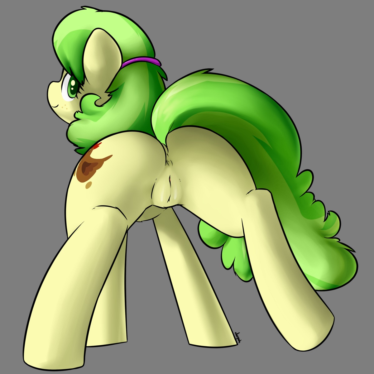 1:1 absurd_res alpha_channel anus butt clitoris cutie_mark digital_media_(artwork) e621 earth_pony equid equine female feral freckles friendship_is_magic fur genitals green_eyes green_hair hair hasbro hi_res hooves horse looking_at_viewer looking_back mammal marblesoda ms._peachbottom_(mlp) my_little_pony pony presenting raised_tail rear_view simple_background smile solo spread_legs spreading tail transparent_background vulva