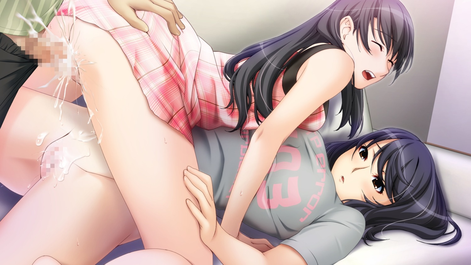big_sister breasts brother brother_and_sister censored cum ejaculation female highres human incest large_breasts little_brother male nipples older_female older_sister penis purple_hair rule34 short_hair sister_scheme_2 straight sweat threesome yanagawa_amane yanagawa_shiori younger_brother younger_male