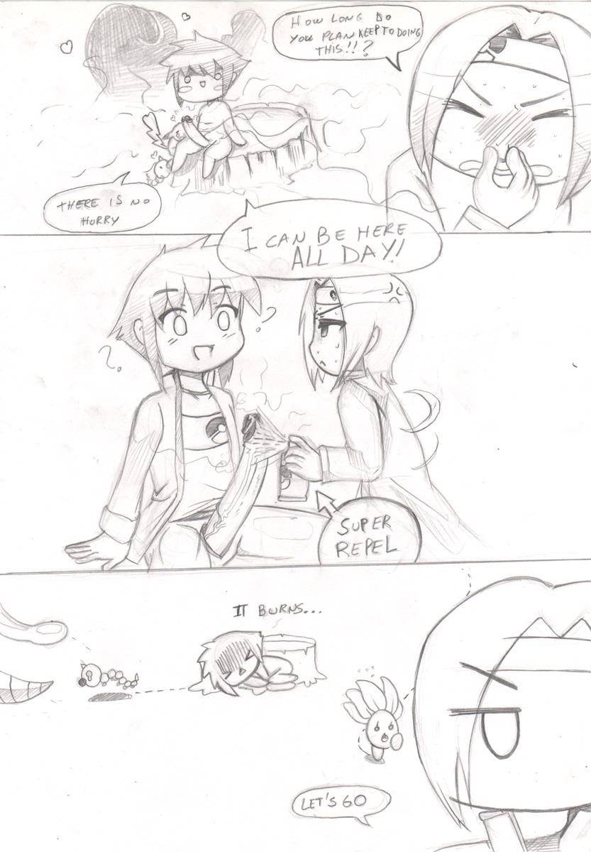 ambiguous_gender comic drawn long_penis male nikoh nintendo oddish penis penis_pain pikachu pokemon pokephilia rule34 scent weedle