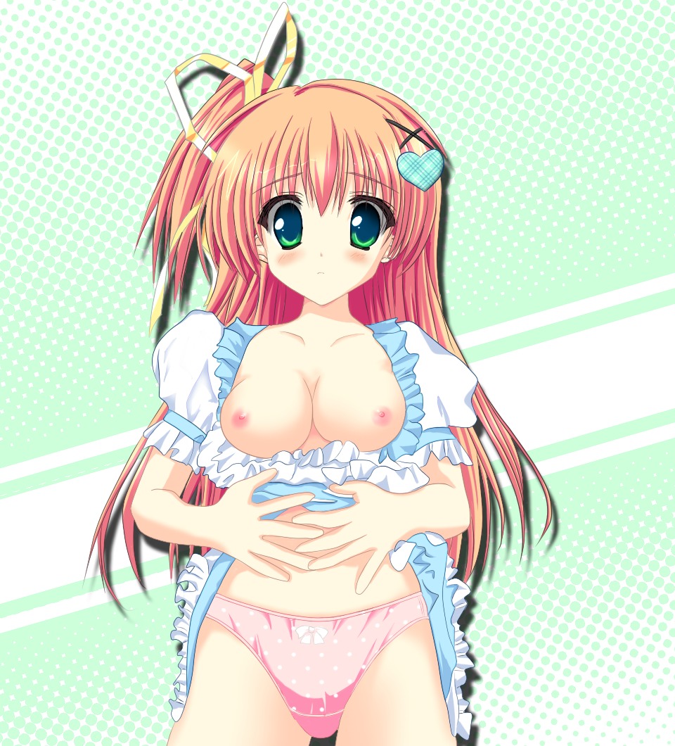 big_breasts blush breasts female large_breasts nipples panties pointy_chin rule34 skirt_lift underwear
