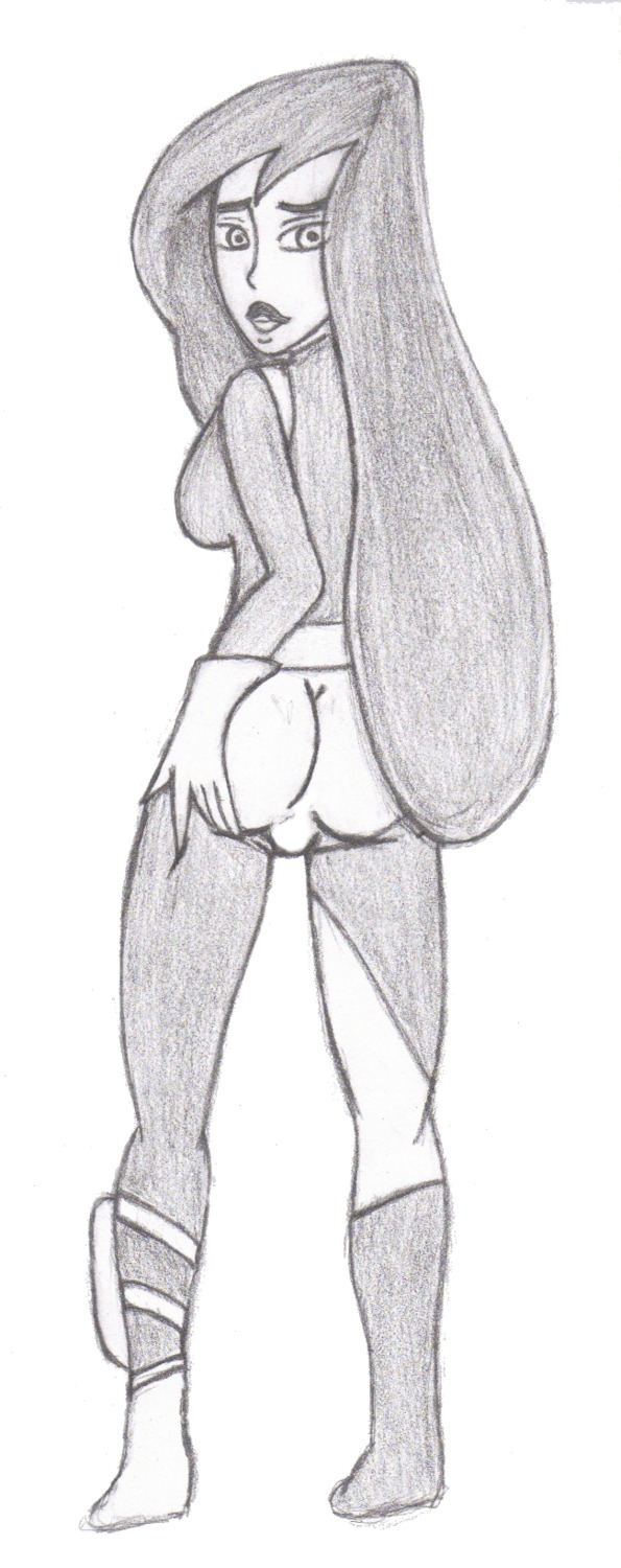 breasts disney female female_only human kim_possible medium_breasts monochrome rule34 ryoku shego solo straight_hair tagme