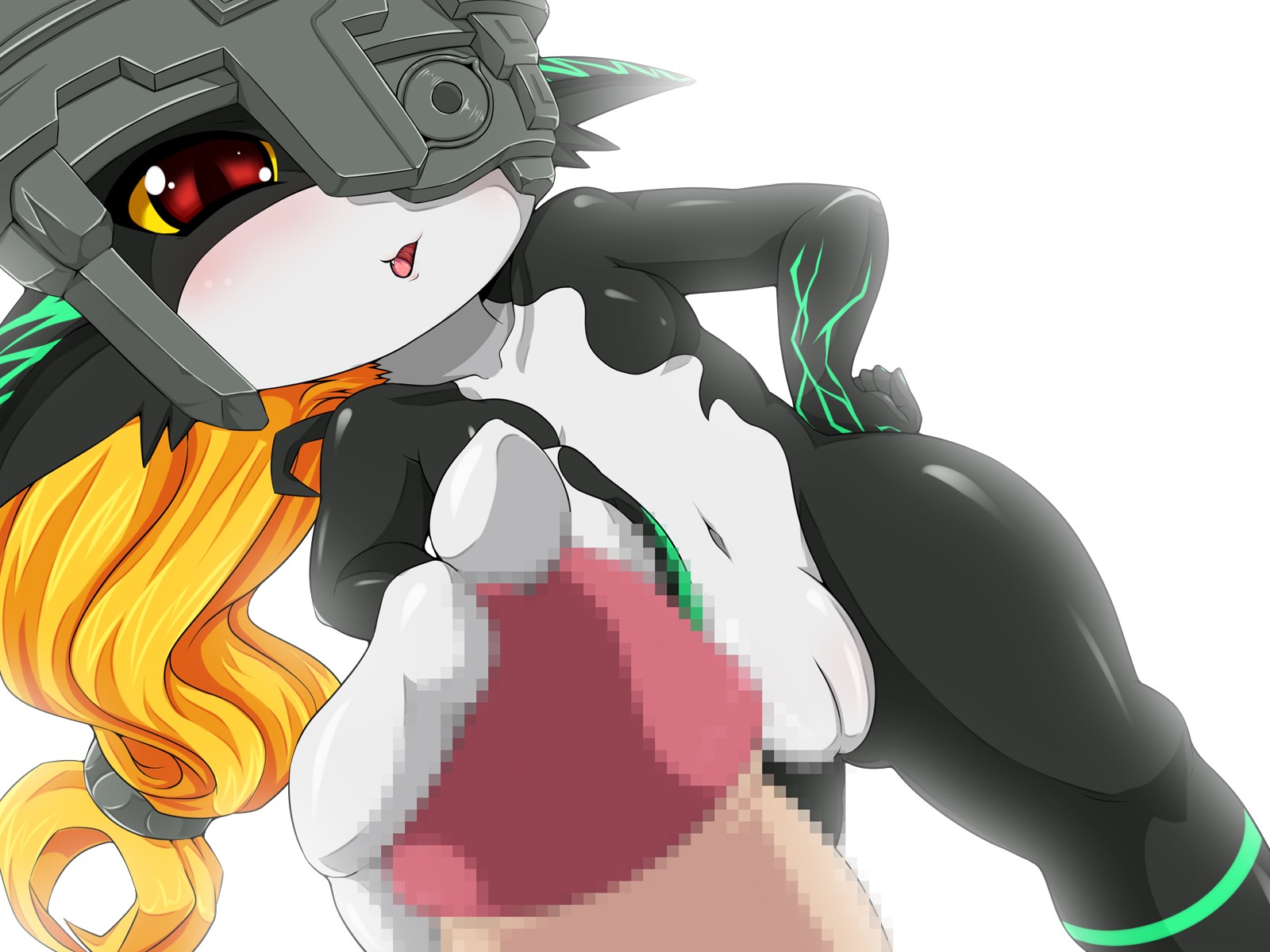 1boy 1girls amau_(artist) censored feet female footjob highres imp imp_midna male midna monster_girl penis pussy red_eyes rule34 straight the_legend_of_zelda twilight_princess white_background