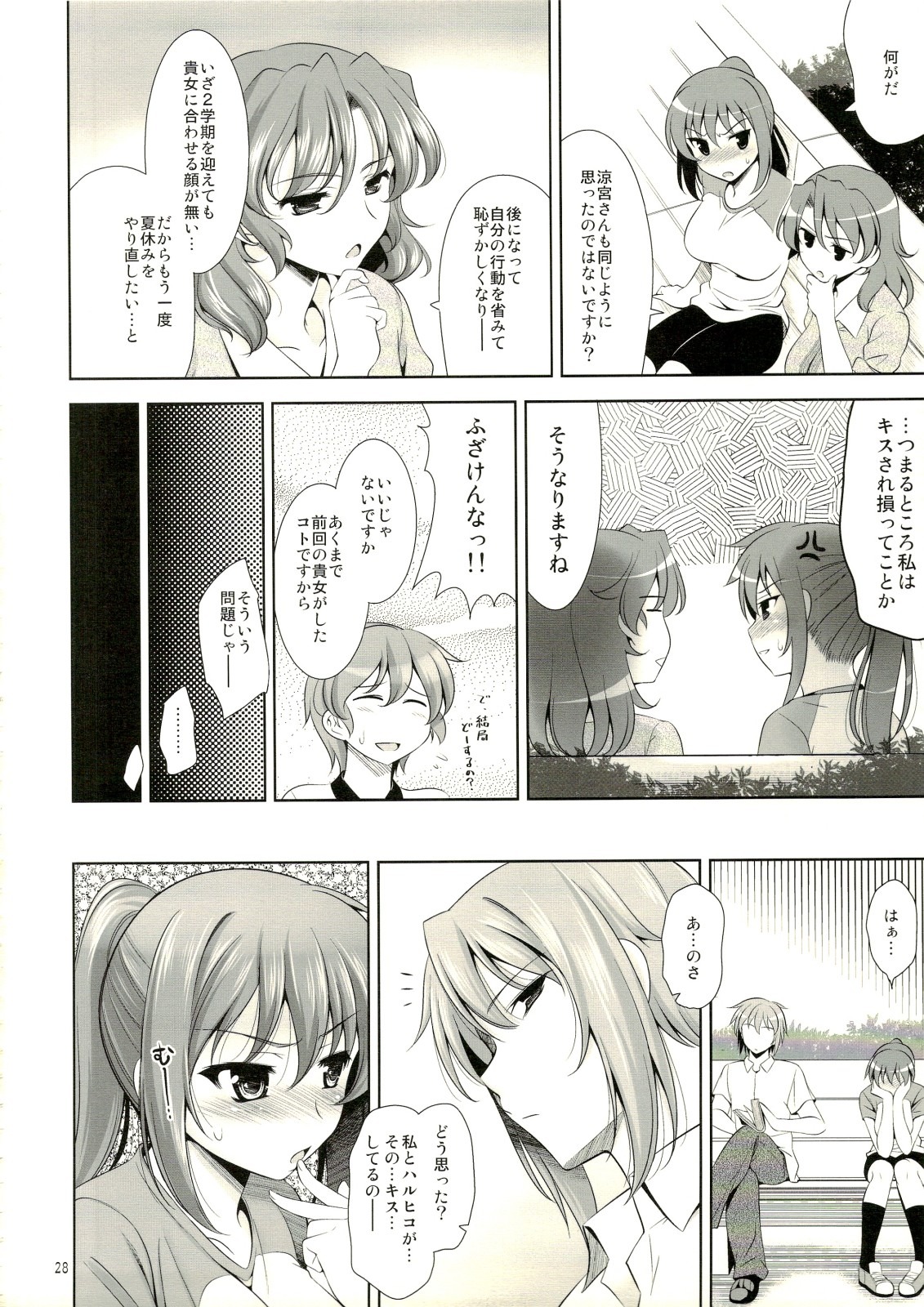 asahina_mikuru breasts clothing comic female goromenz japanese_text koizumi_itsuki kyon kyonko large_breasts page_28 rule34 rule_63 shorts suzumiya_haruhi suzumiya_haruhi_no_yuuutsu translation_request yasui_riosuke