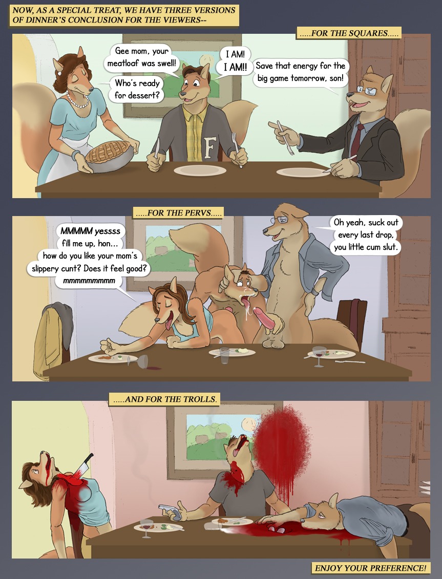 adonis age_difference anthro anthro_on_anthro battle bisexual blood bodily_fluids bottomless canid canine canis clothed clothing comic cum cum_drip cum_inside cum_on_face cum_on_tongue cum_request cum_string darren_(adonis) death dialogue dirty_talk domestic_dog dripping e621 english_text erection eyes_closed eyewear family father_(lore) father_and_child_(lore) father_and_son_(lore) fellatio female female_death full_orifice genital_fluids genitals glasses gore group gun hand_on_head humanoid_genitalia humanoid_penis humiliation incest_(lore) insemination_request karen_(adonis) killing knife looking_up male male/female male/male male_death male_penetrated male_penetrating male_penetrating_male mammal meme mismatched_genitalia mismatched_humanoid_penis mismatched_penis mother_(lore) mother_and_child_(lore) mother_and_son_(lore) multiple_scenes nude open_clothing open_mouth open_shirt open_topwear oral parent_(lore) parent_and_child_(lore) parent_and_son_(lore) parody penetration penile penis profanity ranged_weapon sex shirt son_(lore) son_penetrating_mother speech_bubble stated_incest suicide tail text three_frame_image tongue tongue_out topwear vaginal vaginal_penetration weapon what why