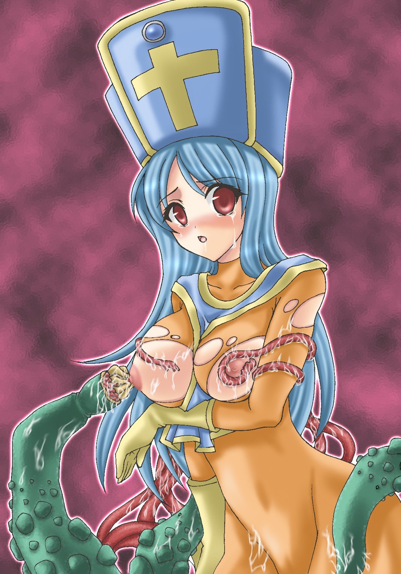 blush breasts clothing consensual_tentacles death_yone dragon_quest dragon_quest_iii female large_breasts nipples priest_(dq3) rule34 small_breasts tear tentacle torn_clothes