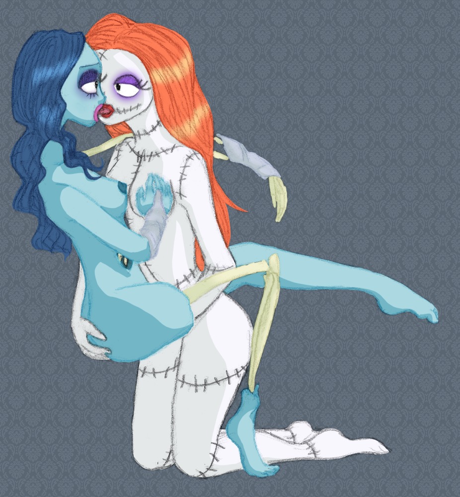 2d 2girls ass barefoot blue_hair blue_skin breasts corpse_bride crossover detectiveknight disney emily_(corpse_bride) female female_only fingering kissing lipstick long_blue_hair long_hair long_orange_hair multiple_females multiple_girls nightmare_before_christmas nipples orange_hair pink_lipstick red_lipstick rule34 sally_(the_nightmare_before_christmas) tim_burton visible_skeleton warner_brothers yuri zombie zombie_girl