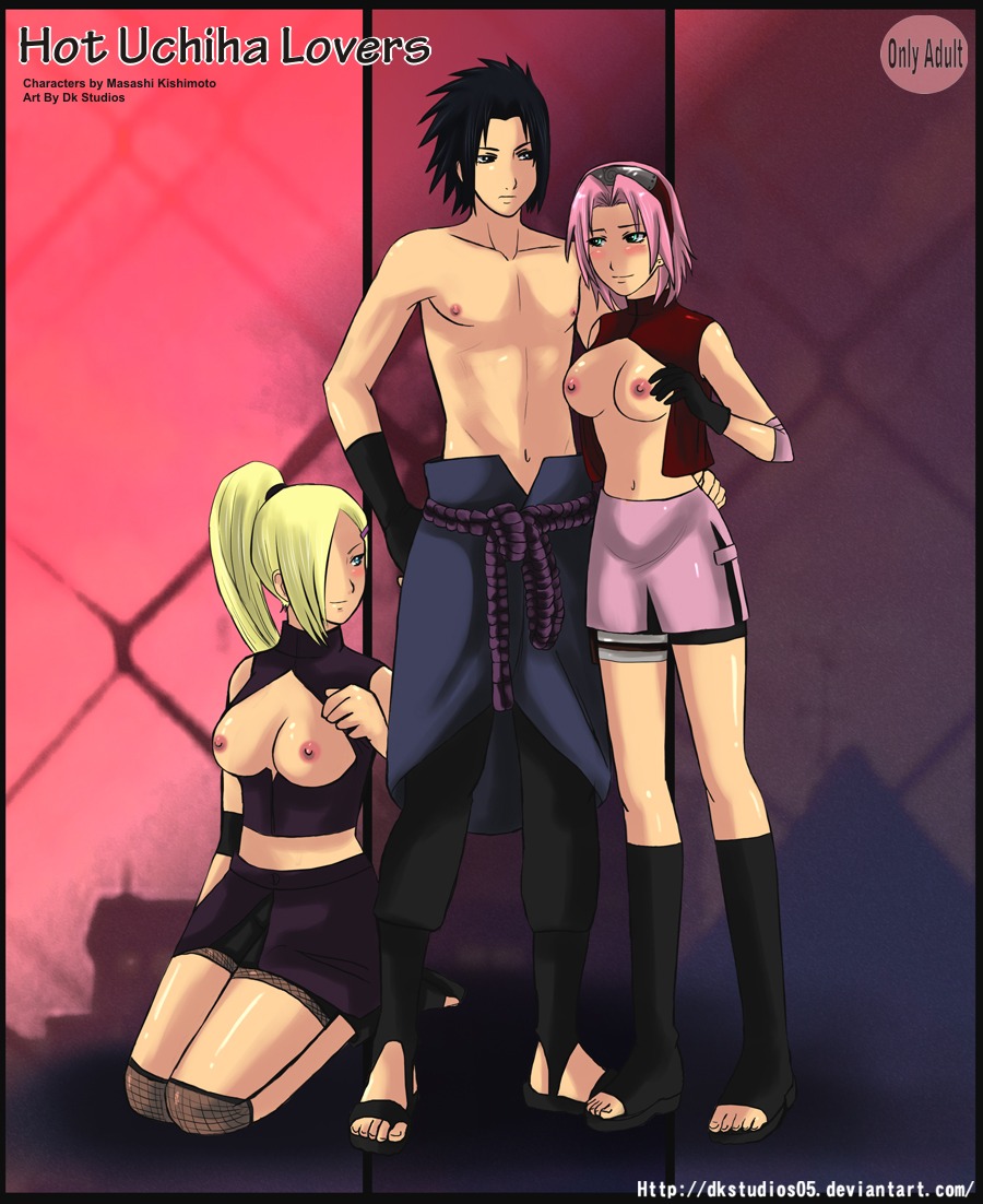 1boy 2girls blush boots breasts cover_page dk_studios female human ino_yamanaka knee_boots male multiple_females multiple_girls naruto naruto_(series) naruto_shippuden open_clothes open_shirt pink_hair rule34 sakura_haruno sandals sasuke_uchiha shirt straight straight_hair