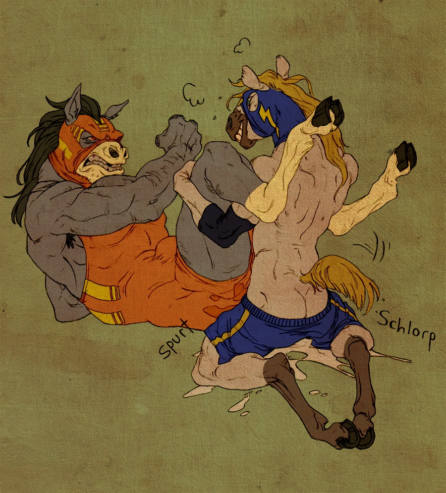 anal anthro anthro_on_anthro anthro_penetrated anthro_penetrating anthro_penetrating_anthro big_muscles bodily_fluids bottomwear bulge butt clothed clothing cum duo e621 equid equine genital_fluids gingertail grin hood horse huge_muscles larger_male larger_penetrated male male/male male_penetrated male_penetrating male_penetrating_male mammal mask muscular muscular_male penetration sex shorts simple_background size_difference smaller_male smile tail wrestling wrestling_singlet