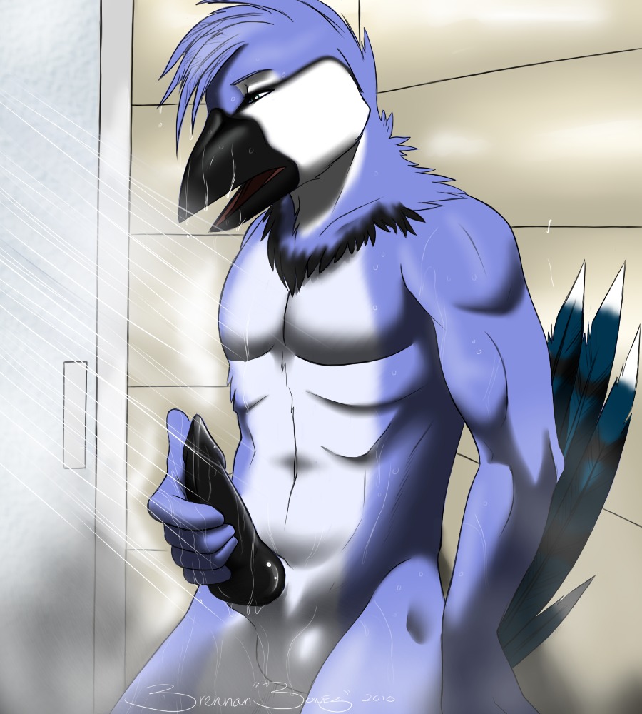 2010 against_surface against_wall animal_genitalia animal_penis anthro avian balls beak bird black_beak black_penis blue_jay canine_genitalia canine_penis corvid e621 erection genitals half-closed_eyes jay_(bird) leaning lovelybonez male masturbation muscular muscular_anthro muscular_male narrowed_eyes new_world_jay nude open_mouth oscine passerine penile penile_masturbation penis pose shower solo wet