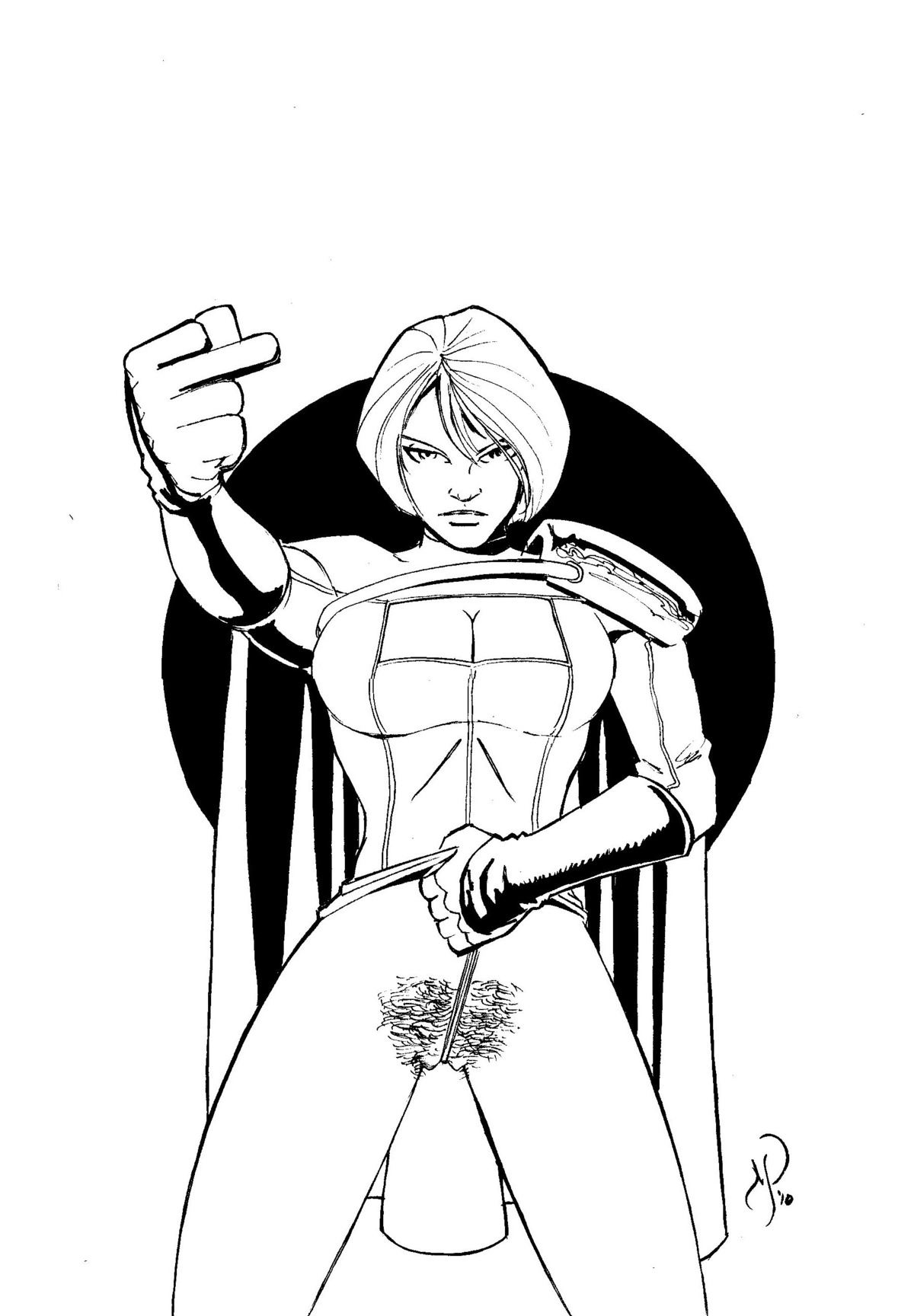black_and_white dc dc_comics female kara_zor-l karen_starr michael_powell power_girl powguero pubic_hair rule34 sketch superman_(series) tagme