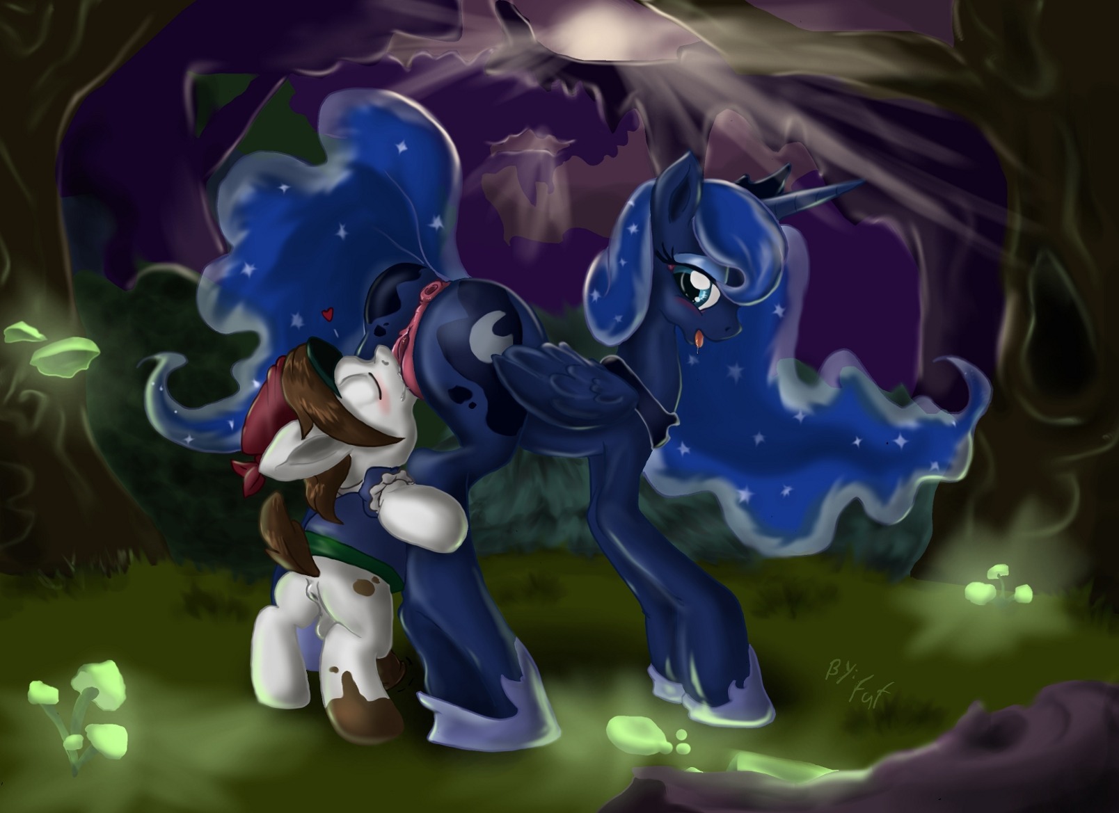 2013 accessory age_difference anus balls blue_body blue_eyes blue_feathers blue_fur blue_hair blush bodily_fluids brown_hair clothing cunnilingus cutie_mark duo e621 earth_pony equid equine erection eye_patch eyewear feathered_wings feathers female feral friendship_is_magic fuf fur genitals grass hair halloween hasbro headband heart_symbol hi_res holidays horn horse kerchief larger_female male male/female mammal moon my_little_pony mythological_creature mythological_equine mythology night older_female oral outside penis pipsqueak_(mlp) pirate plant pony princess princess_luna_(mlp) royalty saliva sex signature size_difference smaller_male standing tongue tongue_out tree vaginal vulva winged_unicorn wings young young_feral younger_male