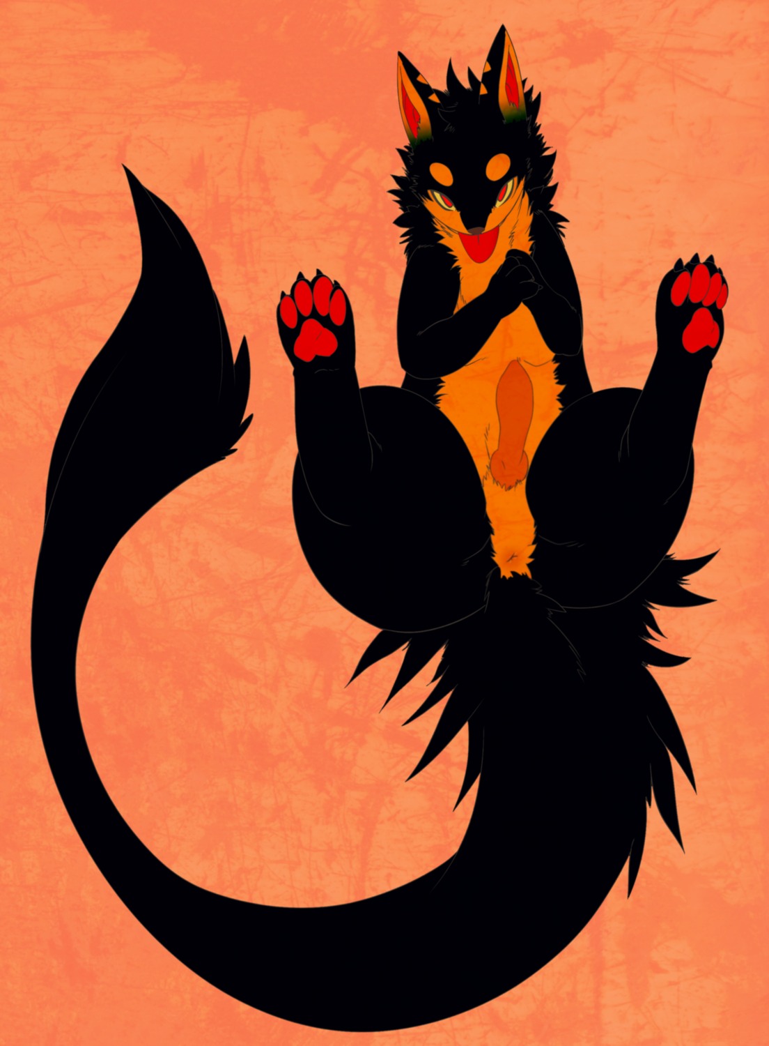 absurd_res animal_genitalia animal_penis anus canine_genitalia canine_penis e621 erection feral genitals hi_res knot male nude penis presenting red_eyes rudragon solo tail tongue tongue_out unknown_species zapa