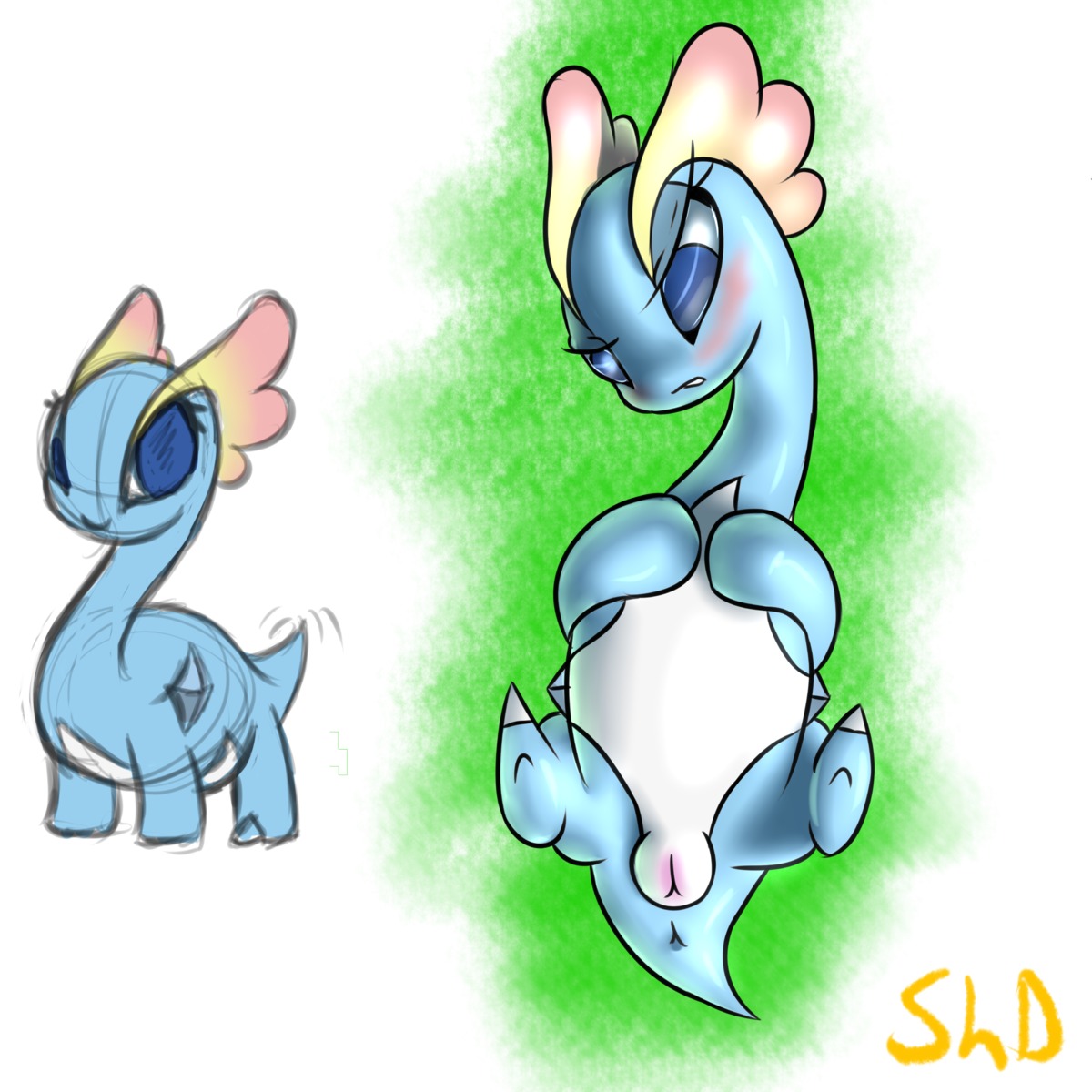 1:1 absurd_res all_fours amaura anus blue_body blue_eyes blue_skin butt dinosaur e621 eyelashes feet female feral fossil_pokemon generation_6_pokemon genitals green_background happy hi_res looking_at_viewer looking_down lying nintendo nude on_back pink_body pink_skin pokemon pokemon_(species) prehistoric_species presenting presenting_hindquarters presenting_vulva raised_leg reptile saurischian sauropod sauropodomorph scalie shdingo simple_background smile solo spread_legs spreading vulva white_background white_body white_skin